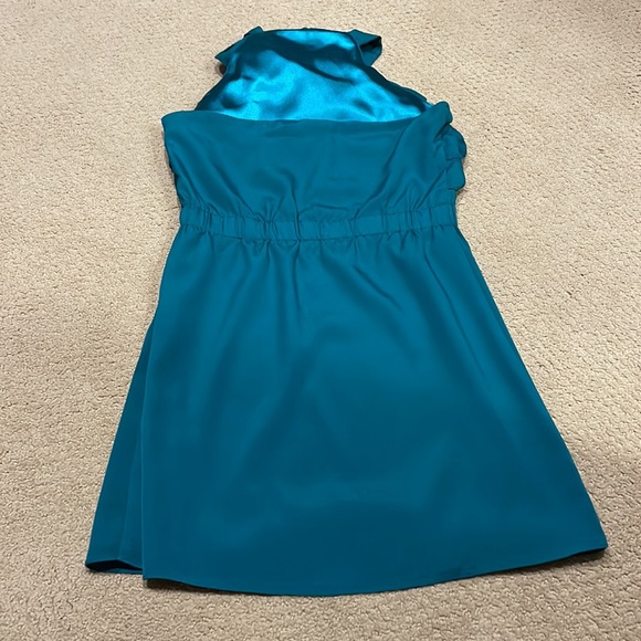 Teal halter dress with ruffle top - Picture 2 of 3